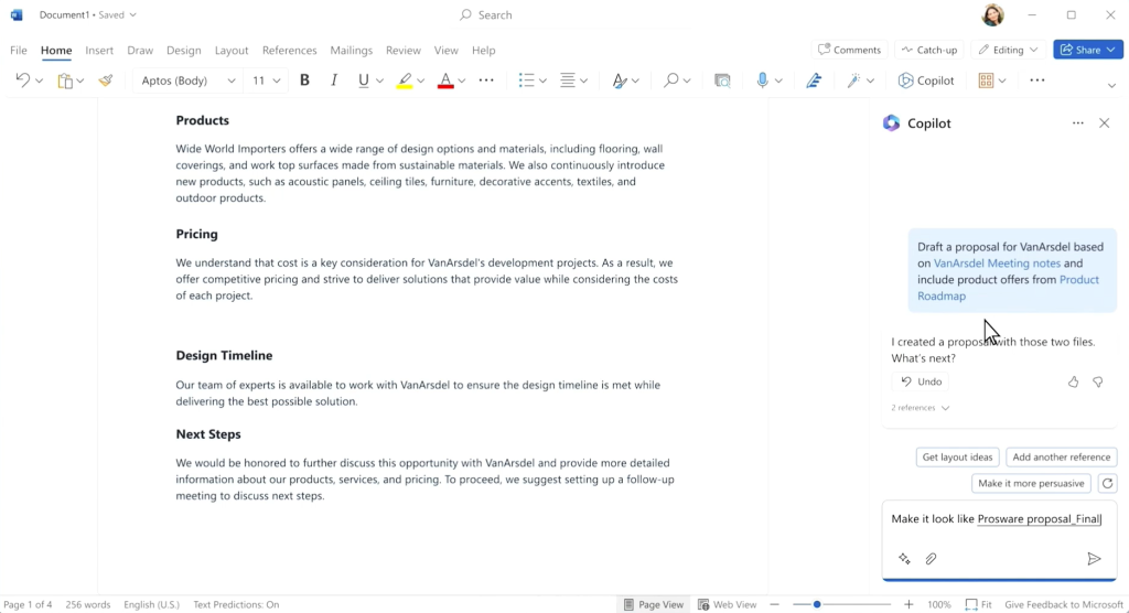 微软ai助手copilot应用于word